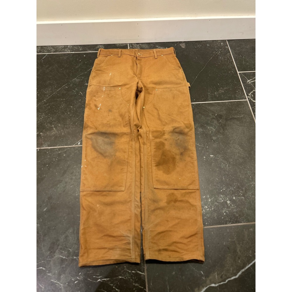Carhartt B01 BRN Double Knee Work Pants Mens 34x32 Brown Duck Canvas Made in USA